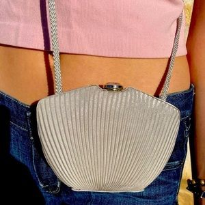 Vintage Silver Satin Evening Clutch/Crossbody Bag